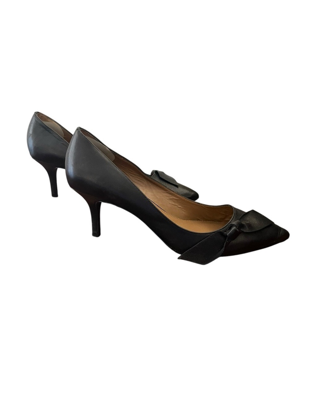 Elie Tahari Women’s Black Leather Pointed Toe Heels Shoes Bow Accent size: 9.5